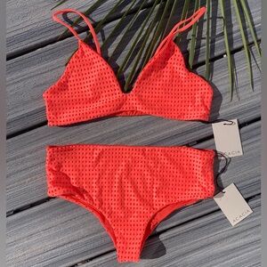 ACACIA Mesh Set - Napali Bikini Top & Duke High Waist Bottoms in Neon Melon - M